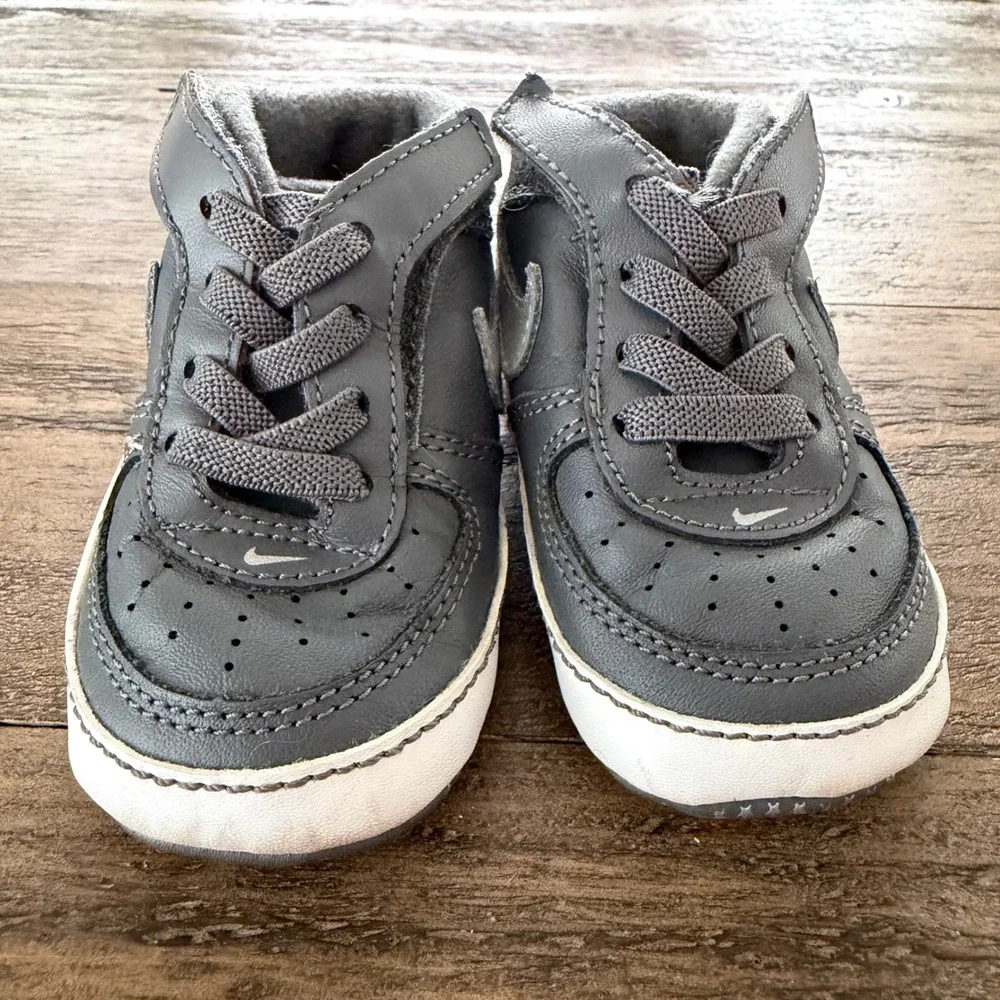 Nike Baby Force 1 3C Crib Shoes Dark Grey Metallic Silver‎ High Tops 325337-005